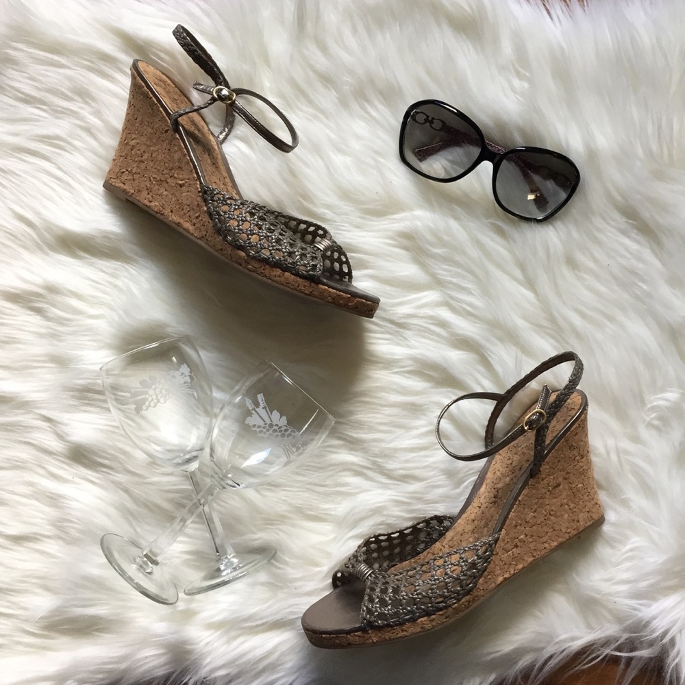 Ann Taylor Ginger Pewter Woven Knit Wedges